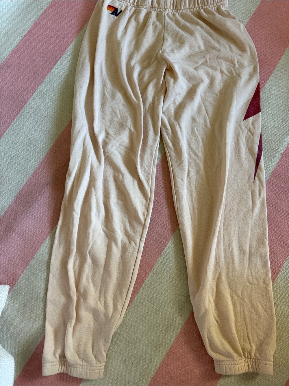 Aviator Nation Women's Cream Joggers with Maroon Bolt